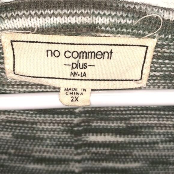No Comment Plus 2X Green & White Striped Acrylic Tunic Sweater With Asymmetrical - Picture 2 of 9